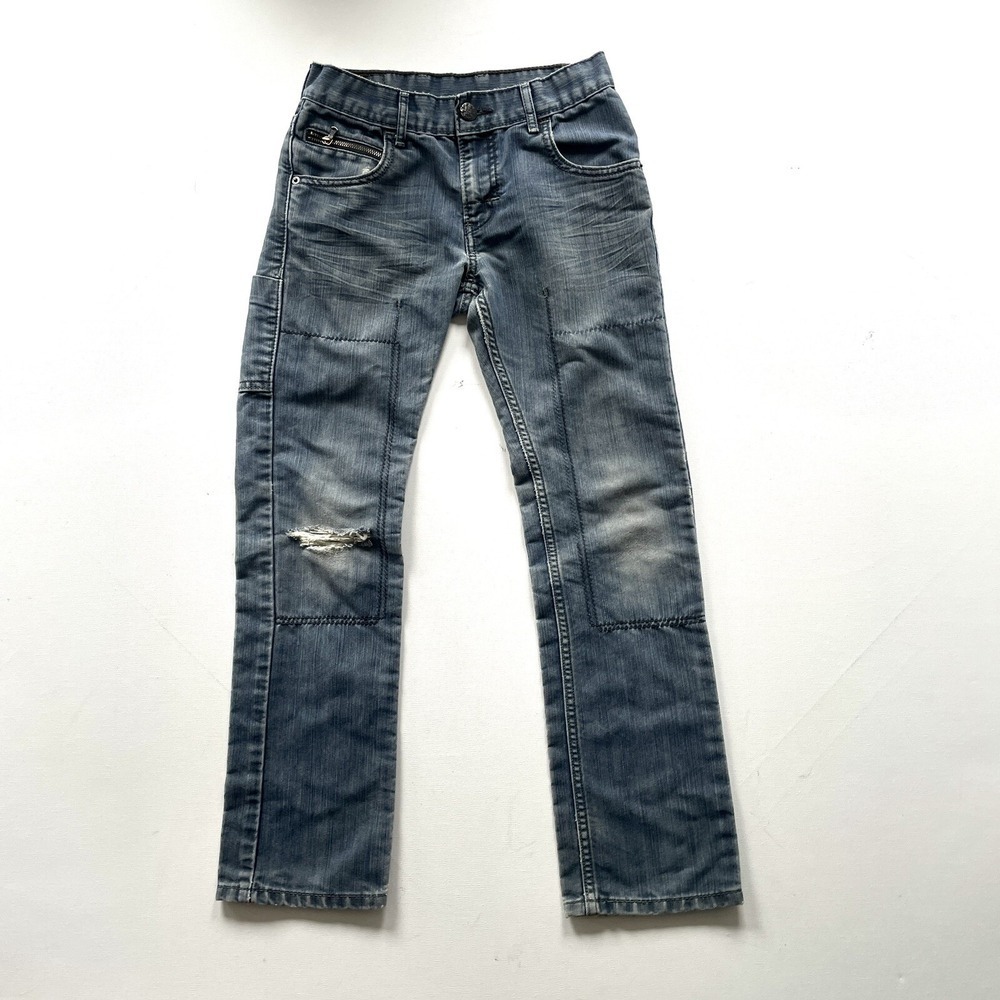 Levi's Boys 511 26x26 Blue Skinny Jeans Distressed Moto Denim Black Label Rare